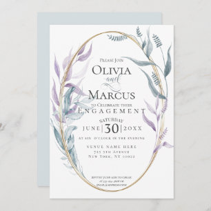 Engagement Dusty Blue and Violet Foliage Invitation