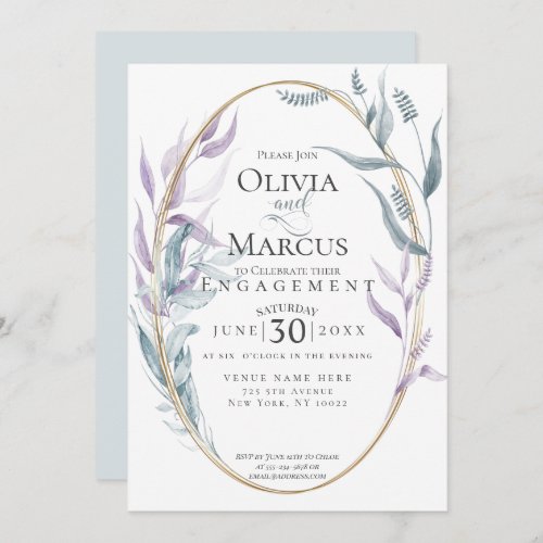 Engagement  Dusty Blue and Violet Foliage Invitation