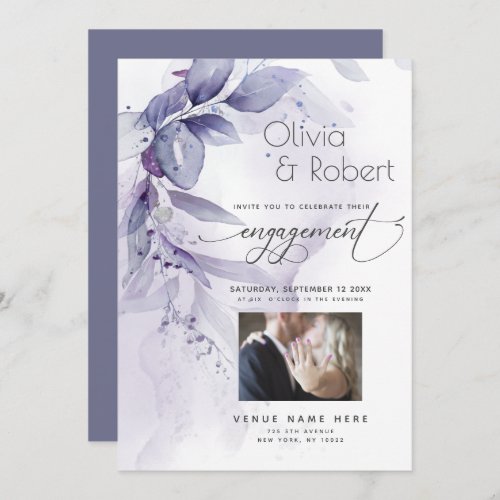 Engagement  Dusty Plum Wispy Foliage Invitation