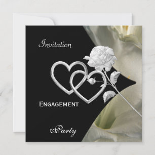 Engagement Elegant Elegant Black White Rose 2 Invitation