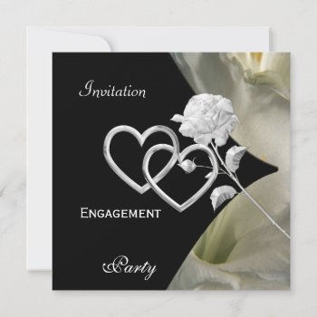 Engagement Elegant Elegant Black White Rose 2 Invitation by Label_That at Zazzle