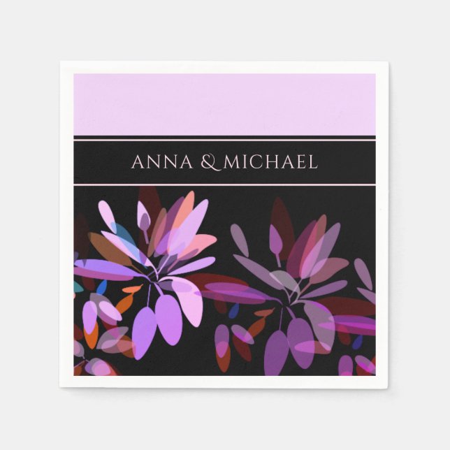 Engagement/Elegant Light Lilac and Black Floral Napkins (Front)