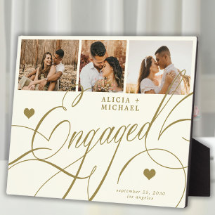Engagement elegant script photo names personalized plaque
