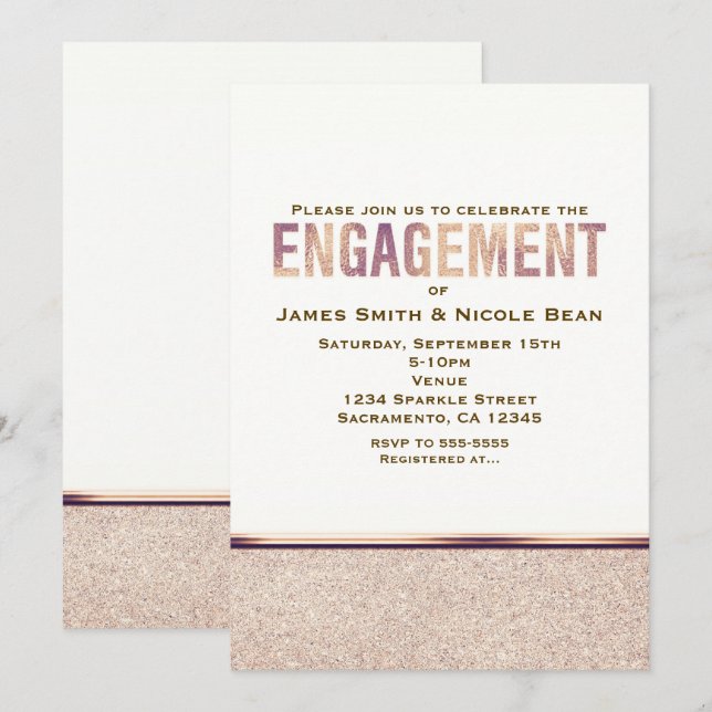 Engagement Faux Rose Gold Champagne Invitation (Front/Back)