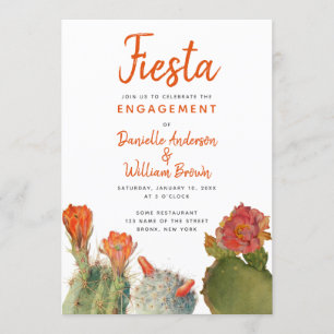 Engagement Fiesta Cactus Flowers Watercolor Script Invitation