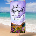 Engagement Gift, Bride and Groom Gift Just Married Beach Towel<br><div class="desc">Introducing the perfect engagement or wedding gift for the happy couple! This beautiful Just Married Beach Towel is perfect for their honeymoon or any beach getaway. His and hers towels make a wonderful addition to the wedding day and a great way to celebrate the new marriage. The elegant custom name...</div>