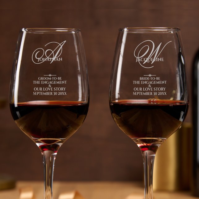 Engagement Gift OUR LOVE STORY Laser Etched Wine Glass (Gorgeous Couples Engagement Gifts: "Our Love Story" - laser etched wine glasses.)