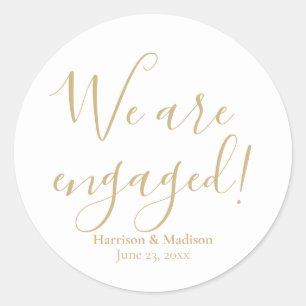 Engagement gold custom script announcement favor classic round sticker