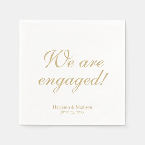 Engagement gold custom script names date elegant napkins