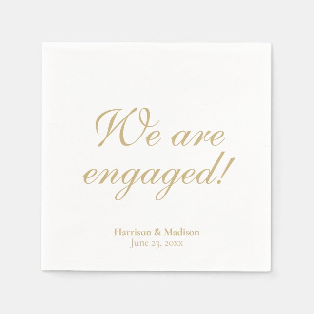 Engagement gold custom script names date elegant napkins (Front)