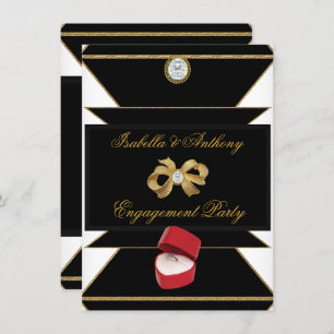 Engagement Gold Diamond Ring Red Black Party Invitation