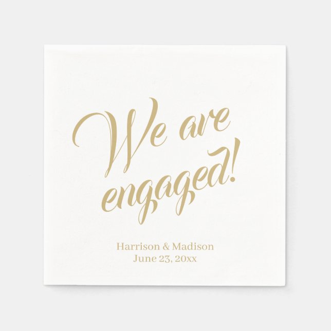 Engagement gold script custom names Elegant chic Napkins (Front)
