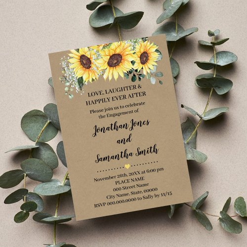 Engagement Greenery Sunflowers Rustic Wedding Invitation