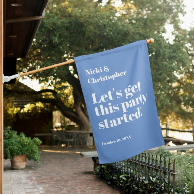 Engagement House Party Periwinkle White House Flag (In SItu)