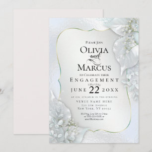 ENGAGEMENT   Icy Blue Shimmer Leaves Invitation