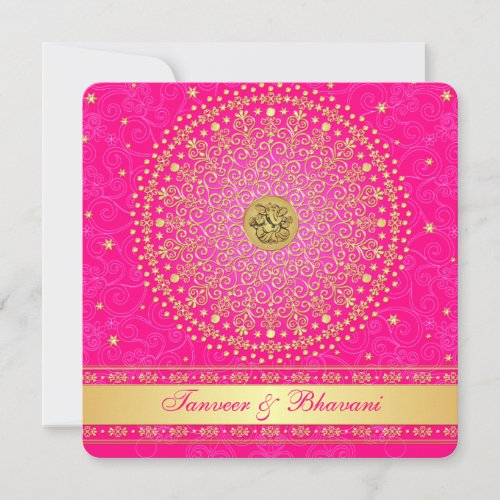 Engagement Invitation | Ganesh Pink Gold Scrolls