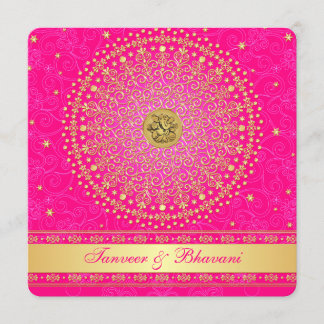 Engagement Invitation | Ganesh Pink Gold Scrolls