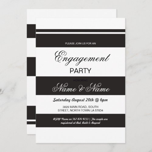 Engagement Invitations Stripe Black  White