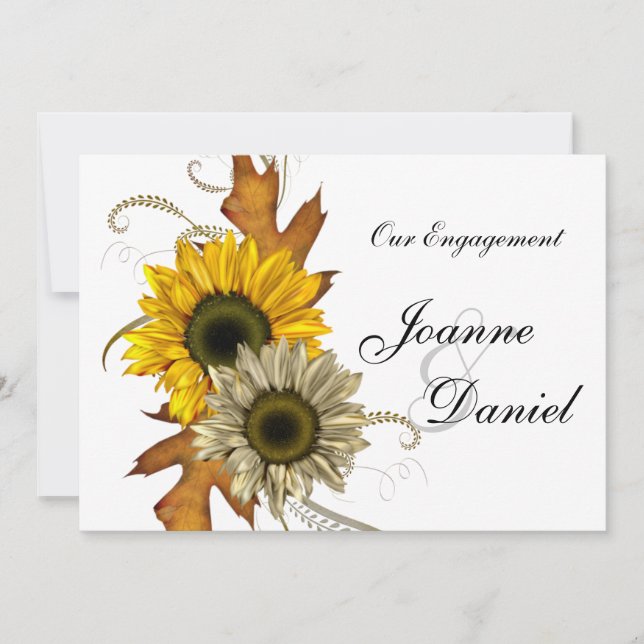 Engagement Invite White Yellow Sunflower Floral (Front)