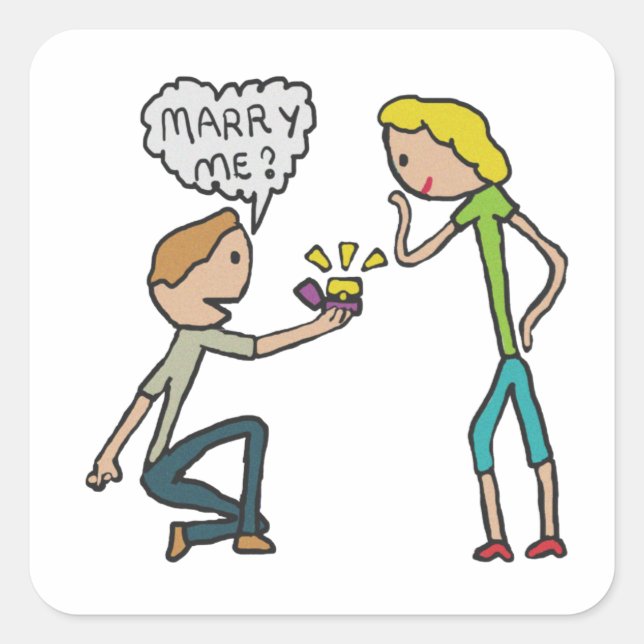 Engagement Marry Me Proposal Square Sticker (Front)