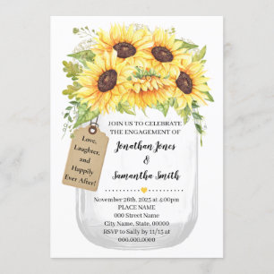 Engagement Mason jar sunflowers country wedding Invitation