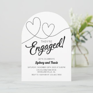 Engagement, Modern, Black and white, Invitation