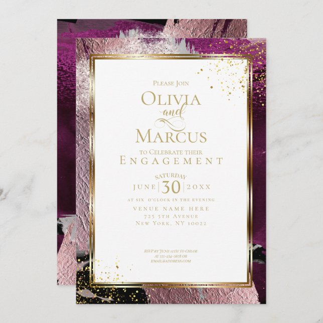 ENGAGEMENT | Modern Bold Abstract Wine Strokes Inv Invitation (Front/Back)