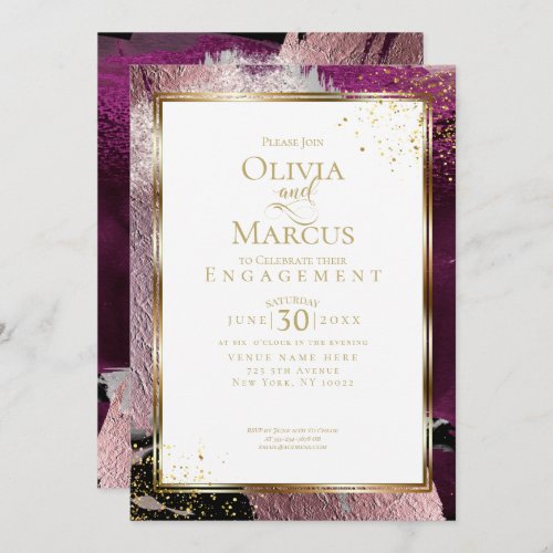 ENGAGEMENT  Modern Bold Abstract Wine Strokes Inv Invitation