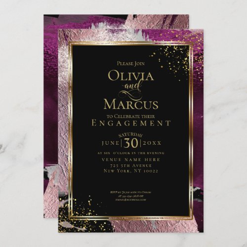 ENGAGEMENT  Modern Bold Abstract Wine Strokes Invitation