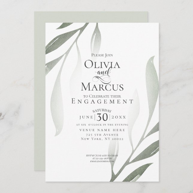 ENGAGEMENT | Modern Sage Green Foliage Invitation (Front/Back)