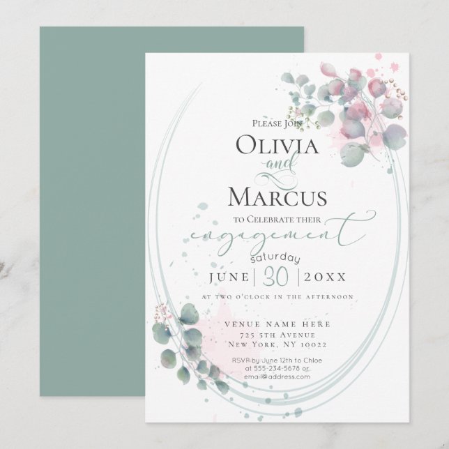 ENGAGEMENT | Modern Watercolor Eucalyptus Foliage Invitation (Front/Back)