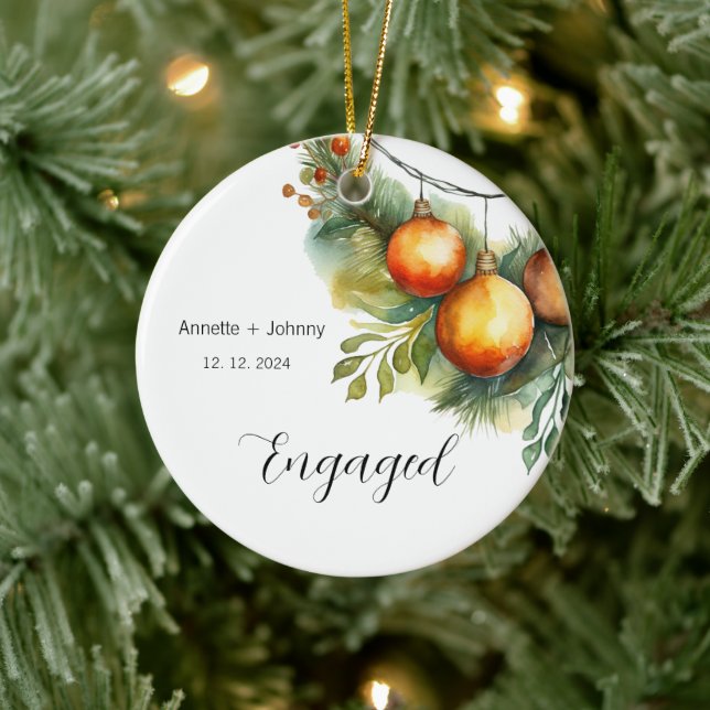 Engagement Ornament, Engaged Ornament, Bridal Ceramic Ornament (Tree)