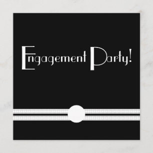 Engagement Party Art Deco Black and White Custom Invitation