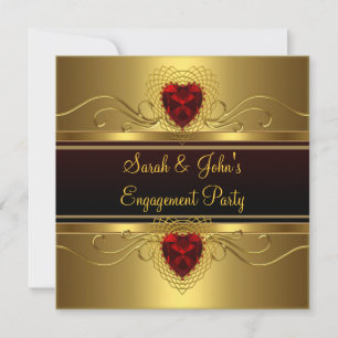 Engagement Party Black gold Red Heart Invitation