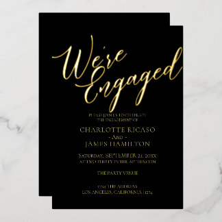 Engagement Party Black Gold Typography Foil Invitation