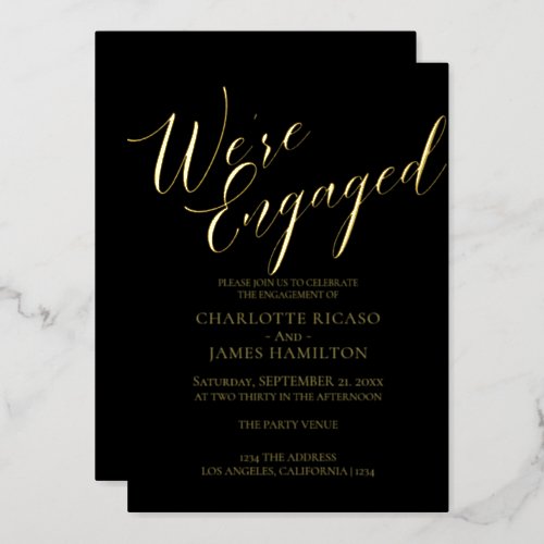 Engagement Party Black Gold Typography Foil Invitation