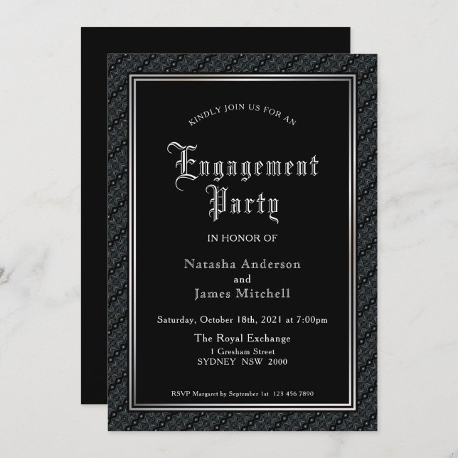Engagement Party Black Invitation (Front/Back)
