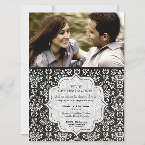 Engagement Party Black Night Damask Photo Invite
