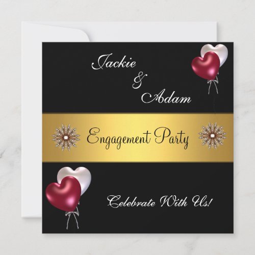 Engagement Party Black Red White Love Balloons Invitation