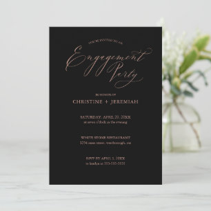 Engagement Party Black Rose Gold Typography Invitation