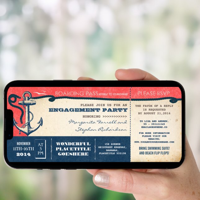 engagement party boarding pass-tickets with RSVP Invitation (Front Digital)