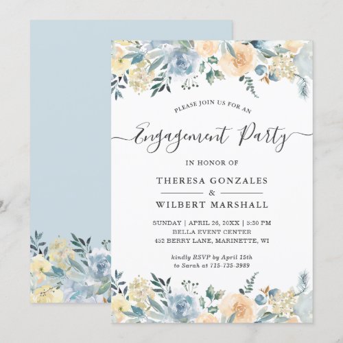 Engagement Party Bohemian Vanilla Blue Floral Invitation