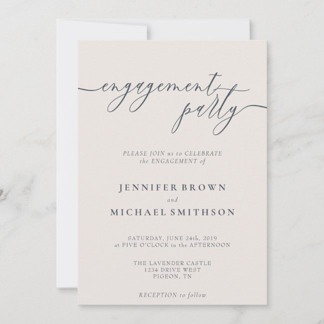 Engagement Party Calligraphy Navy Beige Invitation