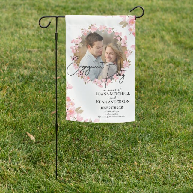 Engagement Party Celebration Invitation Garden Flag (In SItu)