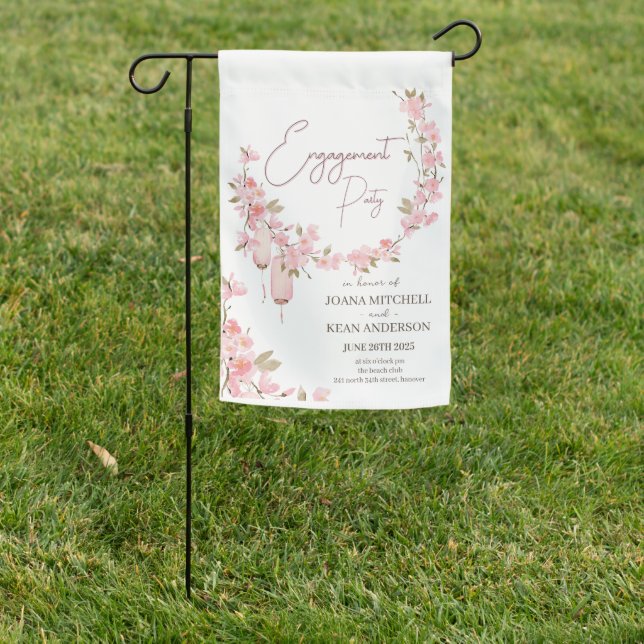 Engagement Party Celebration Invitation Garden Flag (In SItu)