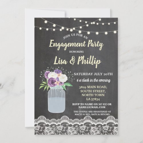 Engagement Party Chalk Lace Floral Jar Inviation Invitation