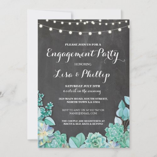 Engagement Party Chalk Shower Succulents Invite