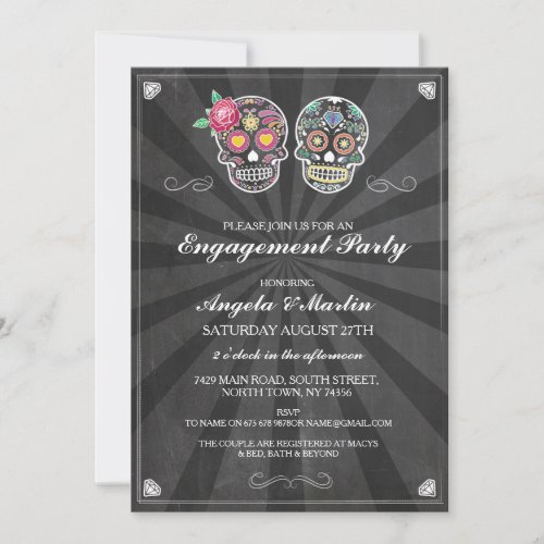 Engagement Party Chalk Sugar Skulls Couples Invite