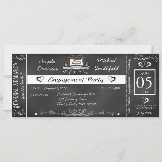 Engagement Party Chalkboard Ticket Invitation (Front)