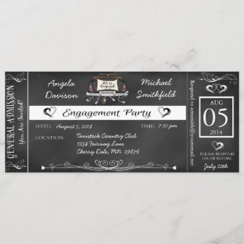 Engagement Party Chalkboard Ticket Invitation by PetitePaperie at Zazzle